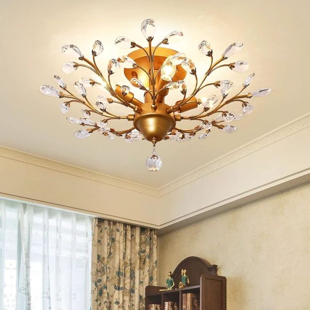 Alt view image 2 of 7 - Garwarm Gold Flush Mount Chandelier, 4-Light Crystal Ceiling Light