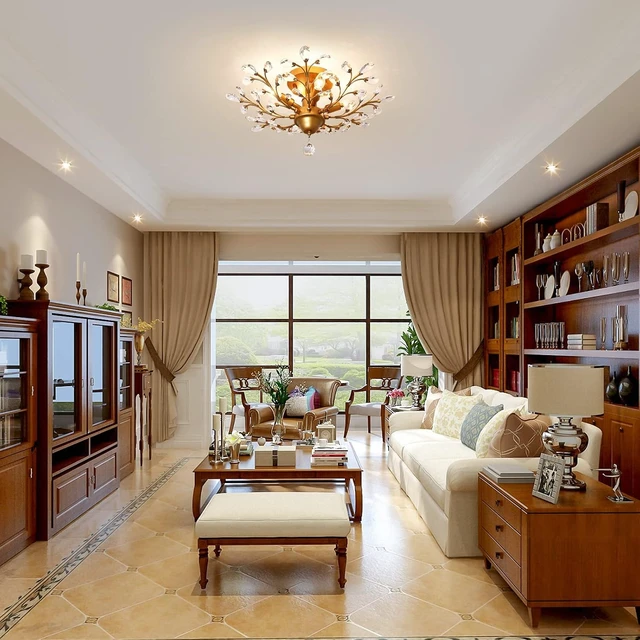 Alt view image 4 of 7 - Garwarm Gold Flush Mount Chandelier, 4-Light Crystal Ceiling Light