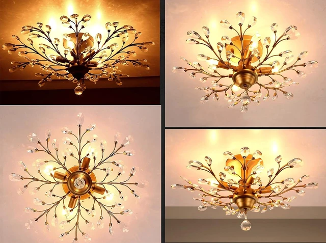 Alt view image 7 of 7 - Garwarm Gold Flush Mount Chandelier, 4-Light Crystal Ceiling Light