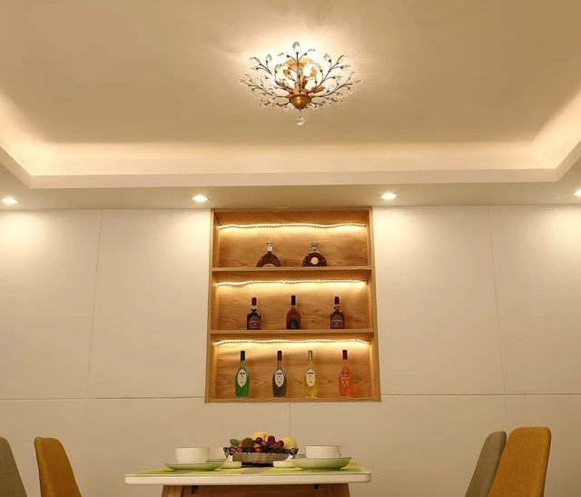 Alt view image 6 of 7 - Garwarm Gold Flush Mount Chandelier, 4-Light Crystal Ceiling Light