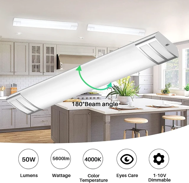 Alt view image 4 of 7 - FAITHSAIL Dimmable 4FT LED Flush Mount Kitchen Light Fixtures, 50W 5600lm, 1-10V Dimmable, 4000K, 4 Foot LED Kitchen Lighting Fixtures Ceiling for Craft Room, Laundry, Fluorescent Replacement