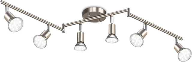 Main image of Ascher 6-Light LED Track Lighting Kit, Flexibly Rotatable Light Heads, 6 Way Ceiling Spotlight Matt Nickel Finish, Including 6 GU10 LED Bulbs (4W 400LM Daylight White 5000K)