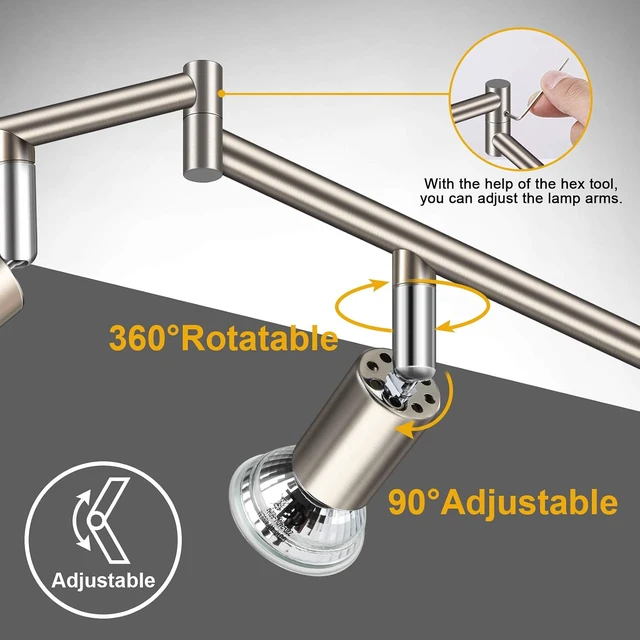 Alt view image 2 of 7 - Ascher 6-Light LED Track Lighting Kit, Flexibly Rotatable Light Heads, 6 Way Ceiling Spotlight Matt Nickel Finish, Including 6 GU10 LED Bulbs (4W 400LM Daylight White 5000K)