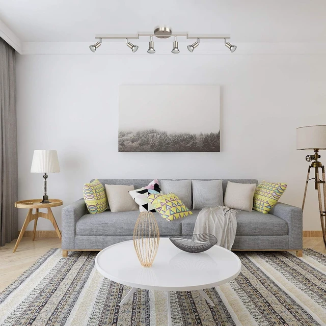 Alt view image 5 of 7 - Ascher 6-Light LED Track Lighting Kit, Flexibly Rotatable Light Heads, 6 Way Ceiling Spotlight Matt Nickel Finish, Including 6 GU10 LED Bulbs (4W 400LM Daylight White 5000K)