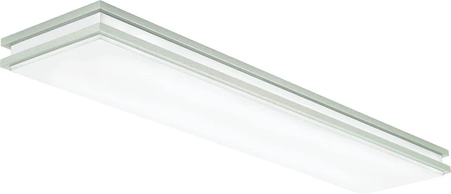 Main image of Lithonia Lighting Saturn 4 Foot LED Kitchen Light Fixture, Linear Flush Mount Ceiling Light, 4000K Cool White, 3206 Lumens, 120 Volts, 39 Watts, Damp Listed, Brushed Nickel (FMFL 30840 SATL BN)
