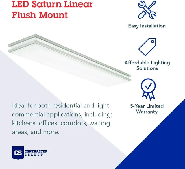 Alt view image 2 of 5 - Lithonia Lighting Saturn 4 Foot LED Kitchen Light Fixture, Linear Flush Mount Ceiling Light, 4000K Cool White, 3206 Lumens, 120 Volts, 39 Watts, Damp Listed, Brushed Nickel (FMFL 30840 SATL BN)
