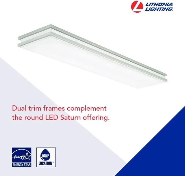 Alt view image 3 of 5 - Lithonia Lighting Saturn 4 Foot LED Kitchen Light Fixture, Linear Flush Mount Ceiling Light, 4000K Cool White, 3206 Lumens, 120 Volts, 39 Watts, Damp Listed, Brushed Nickel (FMFL 30840 SATL BN)