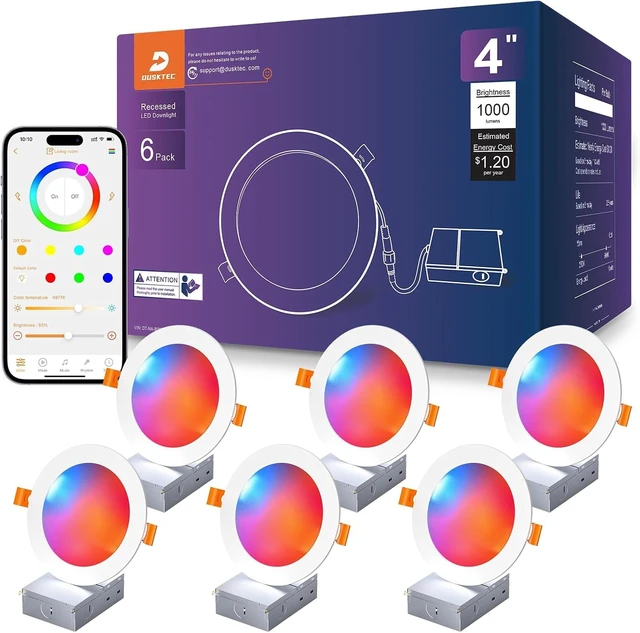 Main image of DUSKTEC Smart Recessed Lighting 4 Inch Color Changing LED Recessed Lights