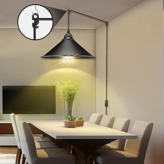 Alt view image 2 of 6 - Black Plug in Pendant Light, Industrial Hanging Light with Plug in Cord