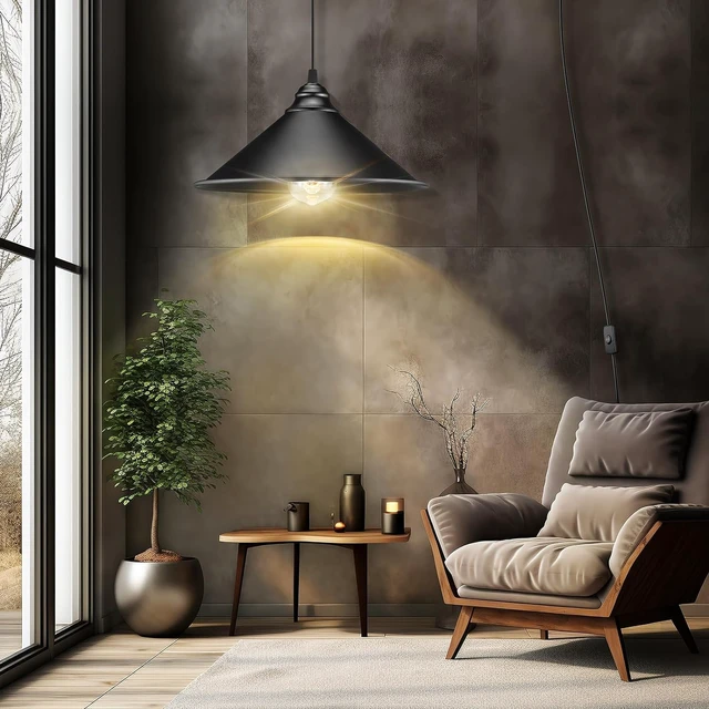 Alt view image 4 of 6 - Black Plug in Pendant Light, Industrial Hanging Light with Plug in Cord