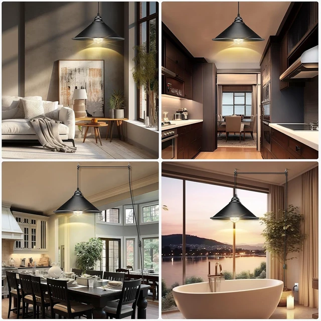 Alt view image 5 of 6 - Black Plug in Pendant Light, Industrial Hanging Light with Plug in Cord
