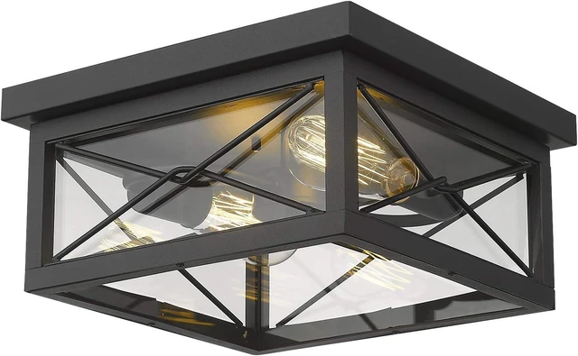 Main image of Emliviar 12 Inch Black Flush Mount Ceiling Light for Porch, 0387B-CL BK