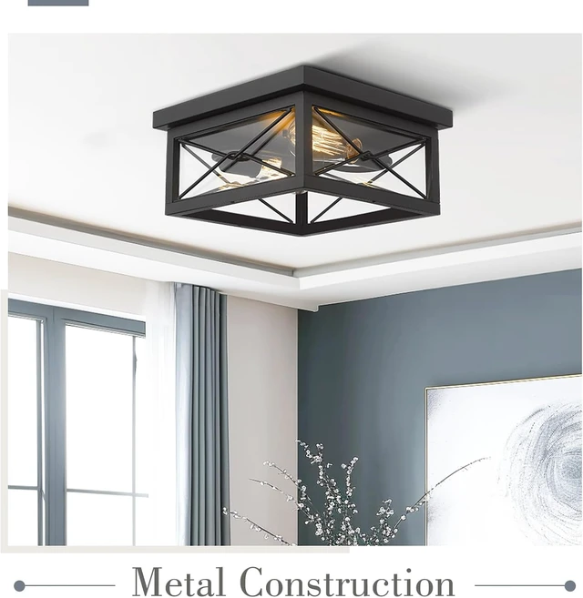 Alt view image 4 of 7 - Emliviar 12 Inch Black Flush Mount Ceiling Light for Porch, 0387B-CL BK