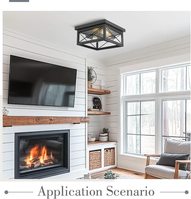Alt view image 6 of 7 - Emliviar 12 Inch Black Flush Mount Ceiling Light for Porch, 0387B-CL BK