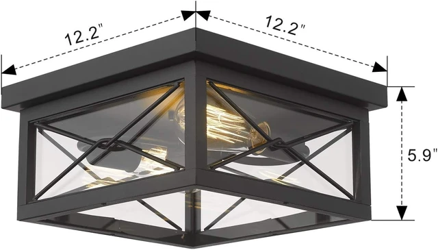 Alt view image 7 of 7 - Emliviar 12 Inch Black Flush Mount Ceiling Light for Porch, 0387B-CL BK
