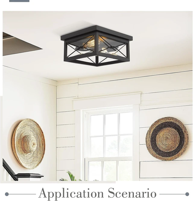 Alt view image 5 of 7 - Emliviar 12 Inch Black Flush Mount Ceiling Light for Porch, 0387B-CL BK