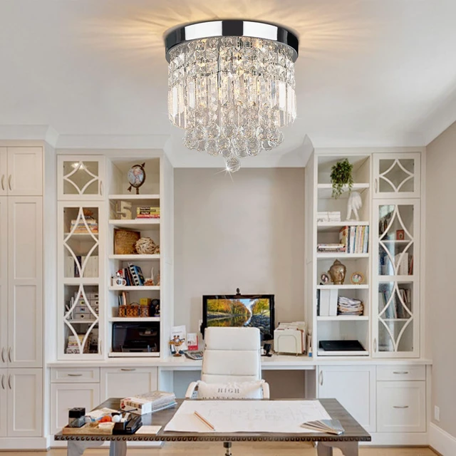 Alt view image 2 of 7 - TISLYCO 4 Lights Crystal Chandeliers Light, Elegant Raindrop Crystal Chandelier Lighting Fixture, Modern Flush Mount Ceiling Light for Closet, Bedroom, Hallway, Kitchen, Living Room