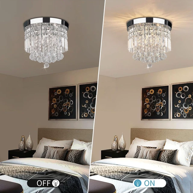 Alt view image 3 of 7 - TISLYCO 4 Lights Crystal Chandeliers Light, Elegant Raindrop Crystal Chandelier Lighting Fixture, Modern Flush Mount Ceiling Light for Closet, Bedroom, Hallway, Kitchen, Living Room