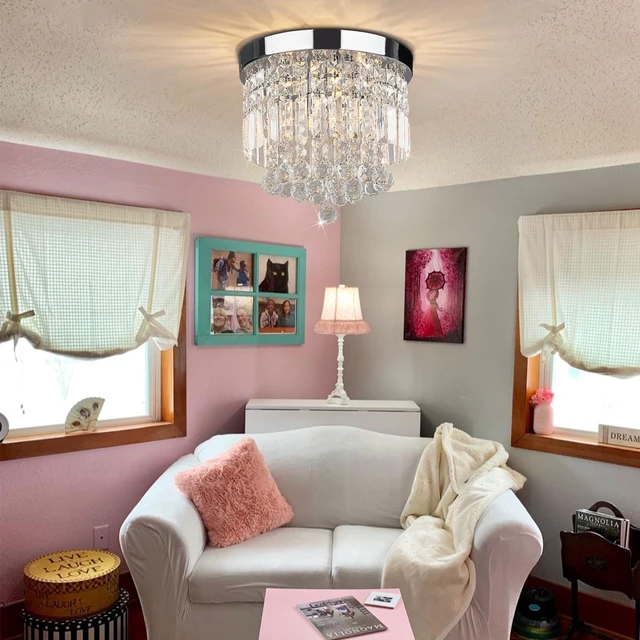 Alt view image 4 of 7 - TISLYCO 4 Lights Crystal Chandeliers Light, Elegant Raindrop Crystal Chandelier Lighting Fixture, Modern Flush Mount Ceiling Light for Closet, Bedroom, Hallway, Kitchen, Living Room