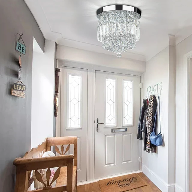 Alt view image 6 of 7 - TISLYCO 4 Lights Crystal Chandeliers Light, Elegant Raindrop Crystal Chandelier Lighting Fixture, Modern Flush Mount Ceiling Light for Closet, Bedroom, Hallway, Kitchen, Living Room