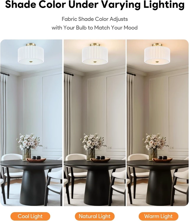 Alt view image 2 of 7 - VONLUCE 12.2" Semi Flush Mount Ceiling Light, 2-Light Drum Light Fixture