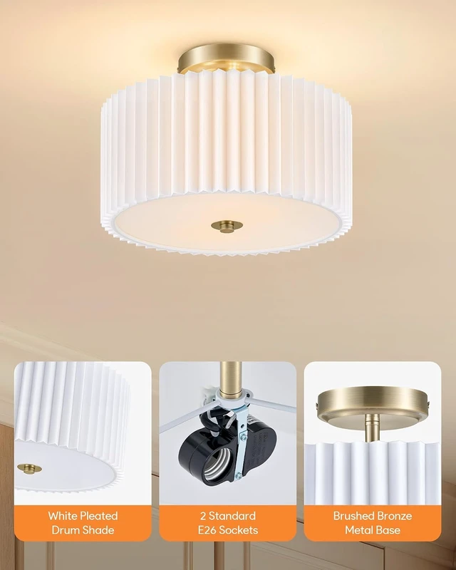 Alt view image 4 of 7 - VONLUCE 12.2" Semi Flush Mount Ceiling Light, 2-Light Drum Light Fixture