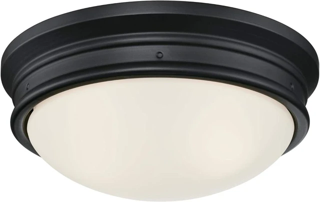 Main image of Meadowbrook 13 inch Traditional Two-Light Flush Mount Outdoor Ceiling Light Fixture Matte Black Finish, Frosted Glass