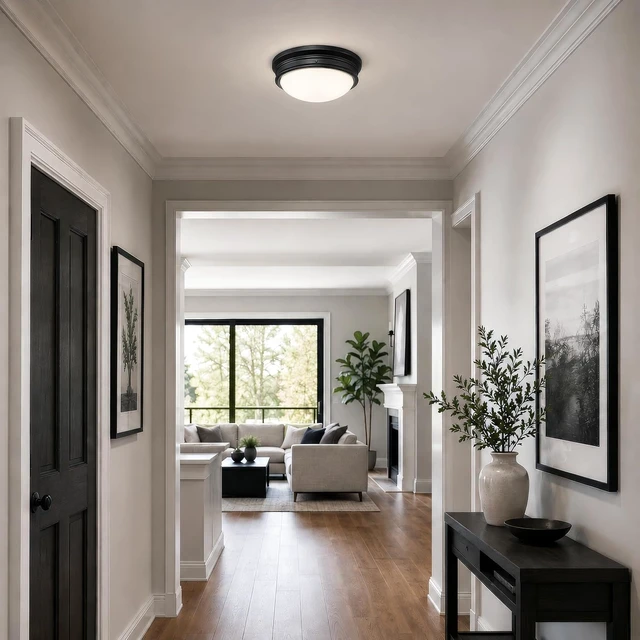 Alt view image 4 of 6 - Meadowbrook 13 inch Traditional Two-Light Flush Mount Outdoor Ceiling Light Fixture Matte Black Finish, Frosted Glass