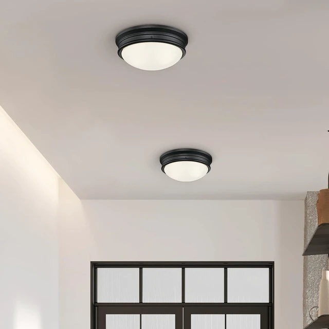 Alt view image 5 of 6 - Meadowbrook 13 inch Traditional Two-Light Flush Mount Outdoor Ceiling Light Fixture Matte Black Finish, Frosted Glass
