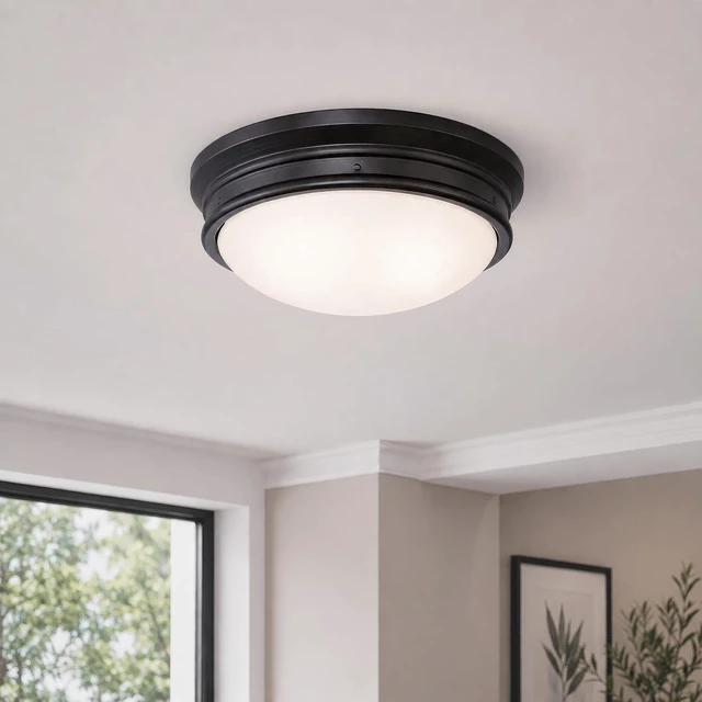 Alt view image 6 of 6 - Meadowbrook 13 inch Traditional Two-Light Flush Mount Outdoor Ceiling Light Fixture Matte Black Finish, Frosted Glass