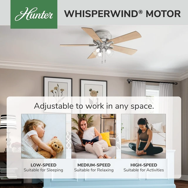 Alt view image 2 of 7 - Hunter Crestfield, Indoor, Ceiling Fan, Quiet, 52 inch, Brushed Nickel