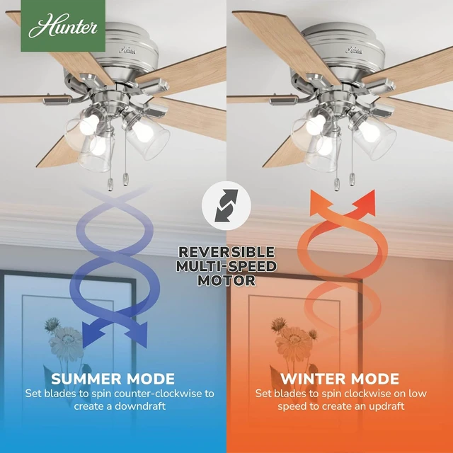 Alt view image 4 of 7 - Hunter Crestfield, Indoor, Ceiling Fan, Quiet, 52 inch, Brushed Nickel