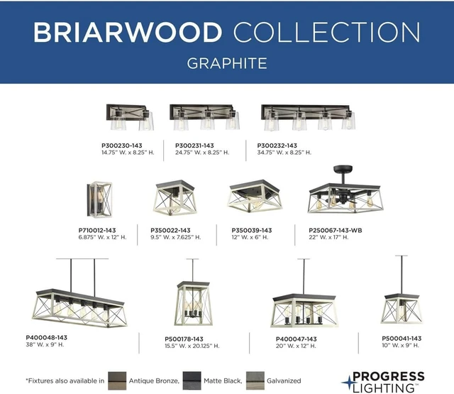 Alt view image 5 of 7 - Progress Lighting Briarwood 9.5" 1-Light Flush Mount Light, Graphite