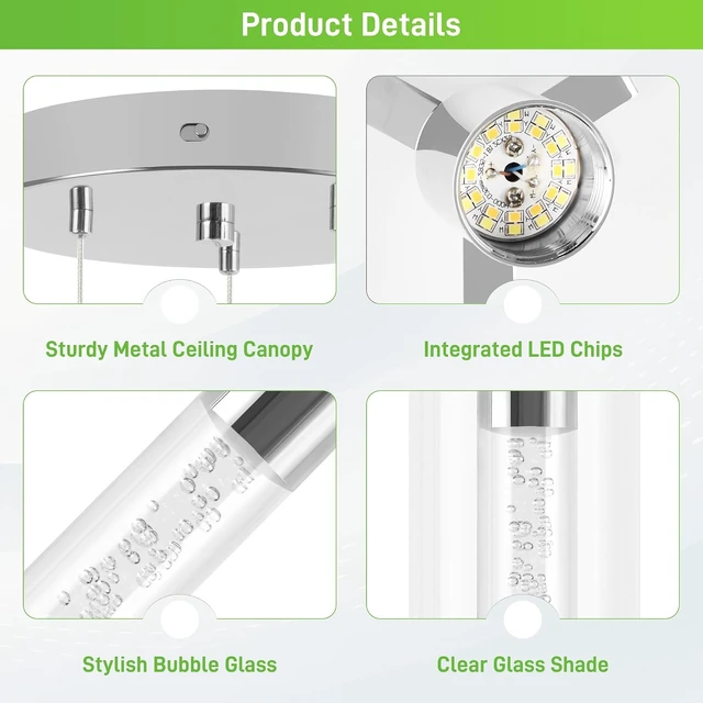 Alt view image 2 of 7 - hykolity 3-Light Bubble Glass Pendant Light, 3CCT Dimmable LED Chandelier