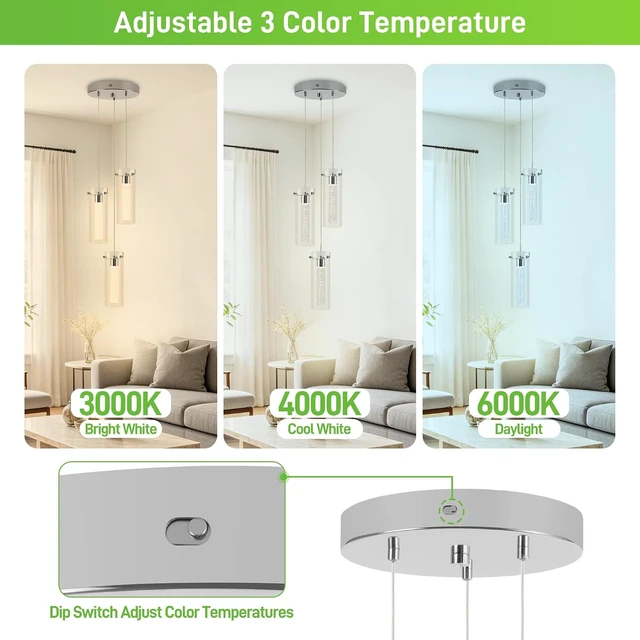 Alt view image 3 of 7 - hykolity 3-Light Bubble Glass Pendant Light, 3CCT Dimmable LED Chandelier