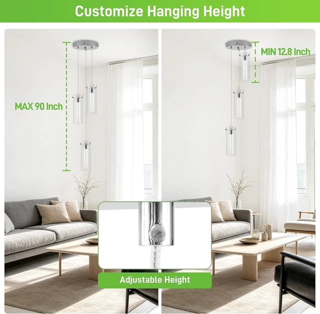 Alt view image 4 of 7 - hykolity 3-Light Bubble Glass Pendant Light, 3CCT Dimmable LED Chandelier