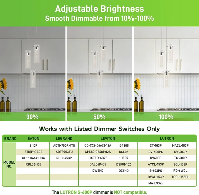 Alt view image 5 of 7 - hykolity 3-Light Bubble Glass Pendant Light, 3CCT Dimmable LED Chandelier