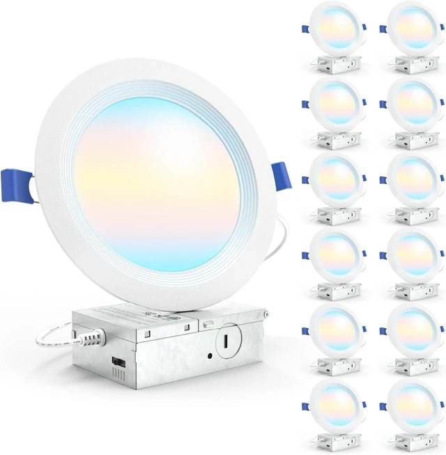 Main image of Sunco 12 Pack 6 Inch Canless LED Recessed Lights, 5CCT, 14W, Dimmable