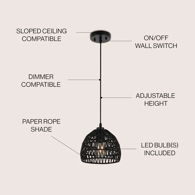 Alt view image 3 of 7 - JONATHAN Y Campana 1-Light Pendant Dome Ceiling Lamp, 8.25", Black
