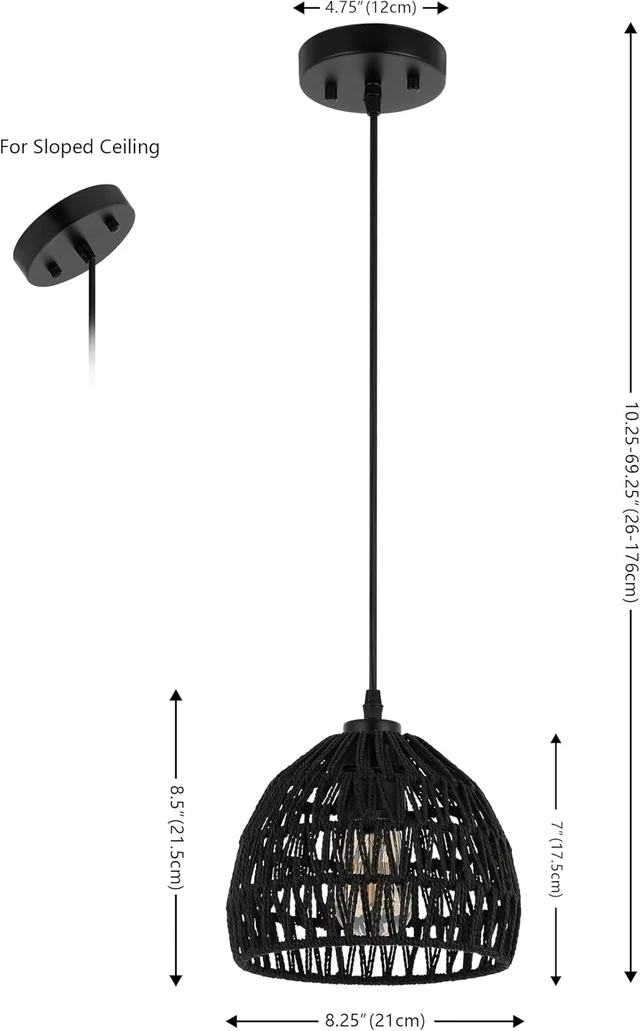 Alt view image 4 of 7 - JONATHAN Y Campana 1-Light Pendant Dome Ceiling Lamp, 8.25", Black