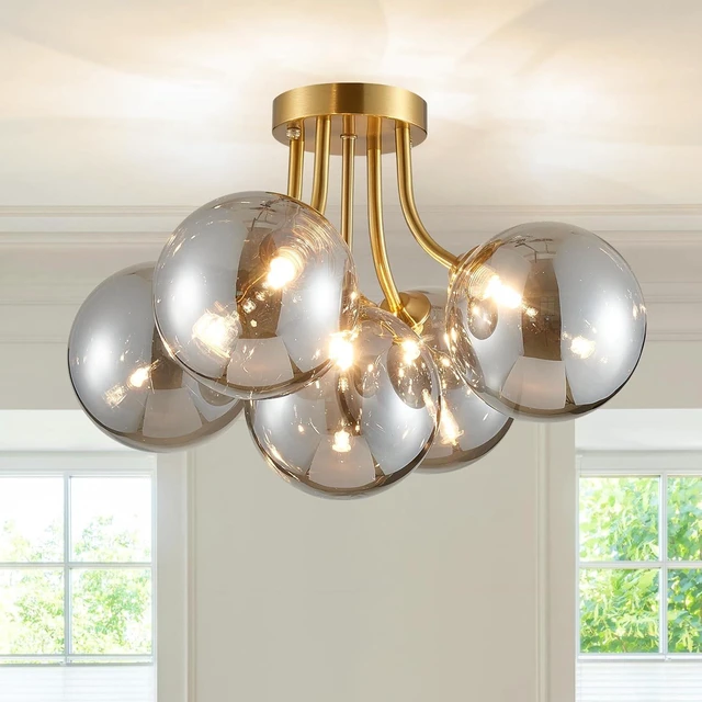Main image of Modern Bubble Ceiling Lighting Fixture, 5-Light Flush Mount Chandelier, Glass Globe Ball and Brass Canopy, W16 xH12, Flush Mount Ceiling Light for Living Room Bedroom Dining Room, G9 Socket