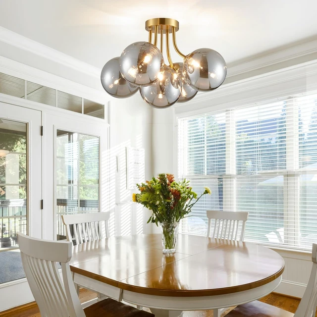 Alt view image 4 of 6 - Modern Bubble Ceiling Lighting Fixture, 5-Light Flush Mount Chandelier, Glass Globe Ball and Brass Canopy, W16 xH12, Flush Mount Ceiling Light for Living Room Bedroom Dining Room, G9 Socket