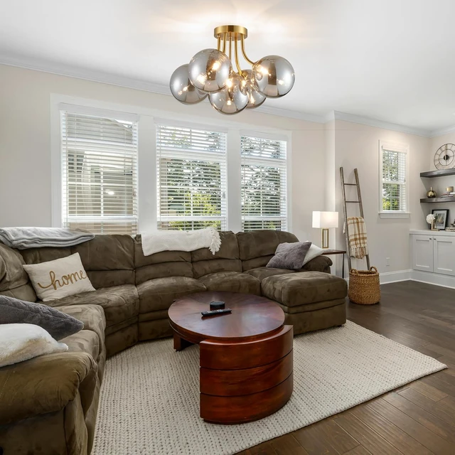 Alt view image 5 of 6 - Modern Bubble Ceiling Lighting Fixture, 5-Light Flush Mount Chandelier, Glass Globe Ball and Brass Canopy, W16 xH12, Flush Mount Ceiling Light for Living Room Bedroom Dining Room, G9 Socket
