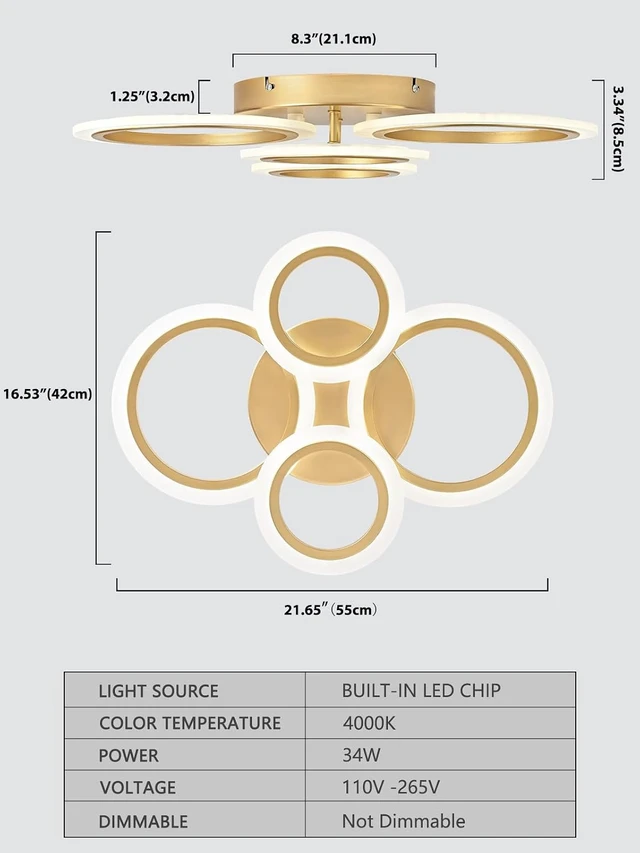 Alt view image 3 of 7 - Modern LED Flush Mount Ceiling Light, Gold, 4 Rings, Not Dimmable