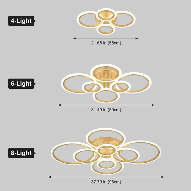 Alt view image 4 of 7 - Modern LED Flush Mount Ceiling Light, Gold, 4 Rings, Not Dimmable