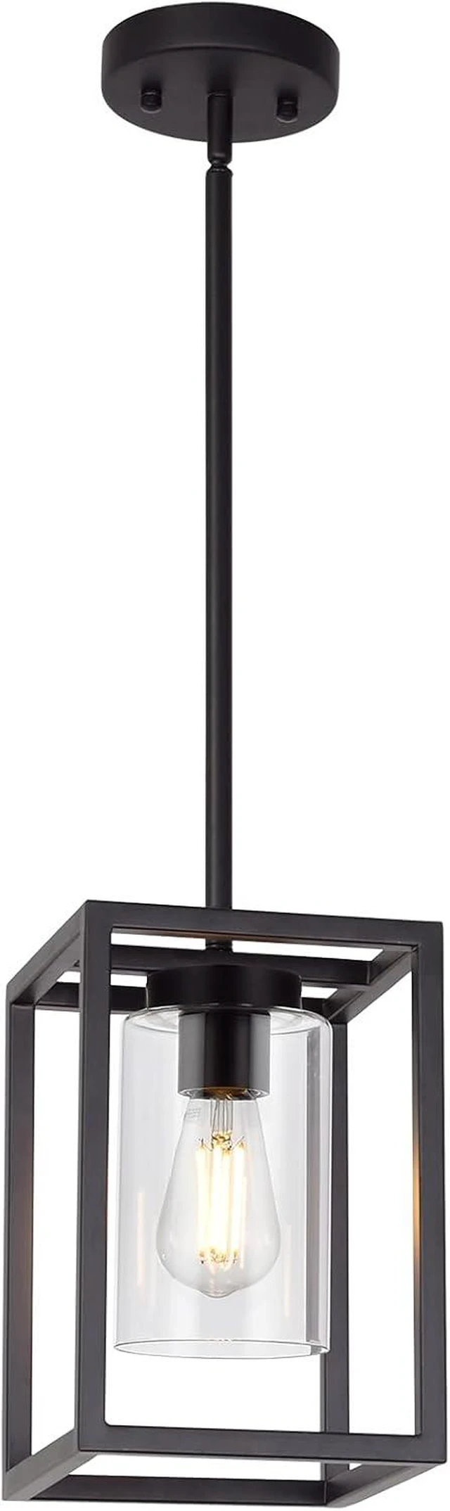 Main image of 1 Light Farmhouse Pendant Lighting Black Cage Chandelier Glass Shade Contemporary Modern Kitchen Island Lights Fixtures Ceiling Hanging Dining Room Living Room