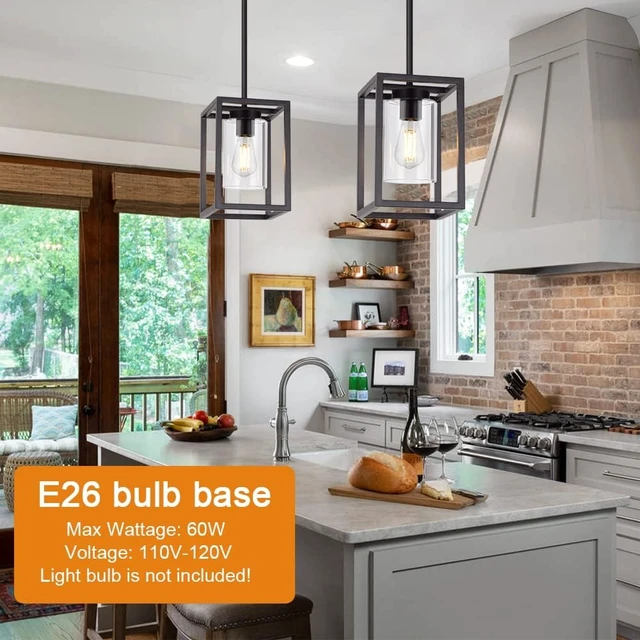 Alt view image 3 of 7 - 1 Light Farmhouse Pendant Lighting Black Cage Chandelier Glass Shade Contemporary Modern Kitchen Island Lights Fixtures Ceiling Hanging Dining Room Living Room