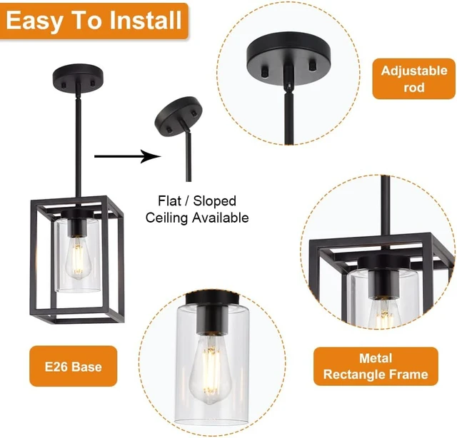 Alt view image 5 of 7 - 1 Light Farmhouse Pendant Lighting Black Cage Chandelier Glass Shade Contemporary Modern Kitchen Island Lights Fixtures Ceiling Hanging Dining Room Living Room