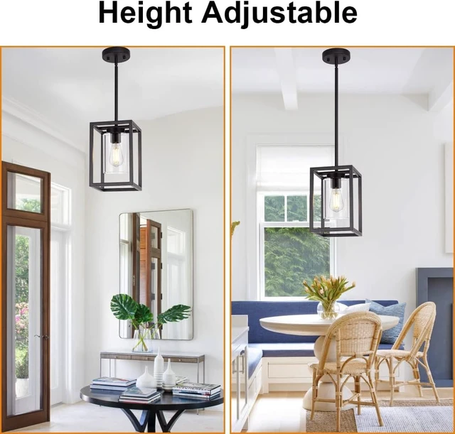 Alt view image 6 of 7 - 1 Light Farmhouse Pendant Lighting Black Cage Chandelier Glass Shade Contemporary Modern Kitchen Island Lights Fixtures Ceiling Hanging Dining Room Living Room