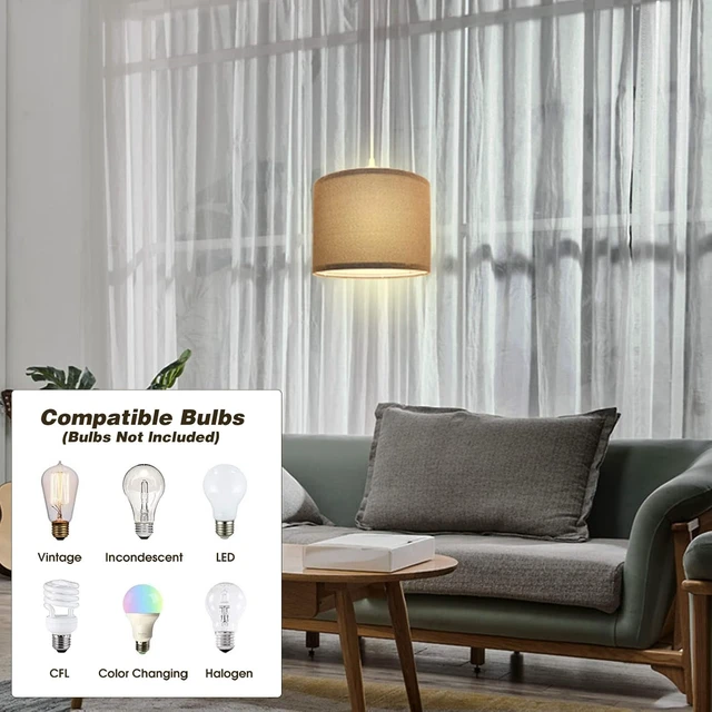 Alt view image 2 of 7 - KUAUGST Plug in Pendant Light, 15 FT Hanging Lamp with Plug in Cord, On/Off Switch, Pendant Lighting with Fabric Shade, Hanging Light Fixture for Living Room, Bedroom, Dining Room, Kitchen (Gray)